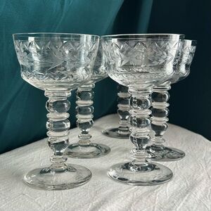 Bryce Set of 5 Floral Cut Crystal Tall Champagne Sorbet Glasses